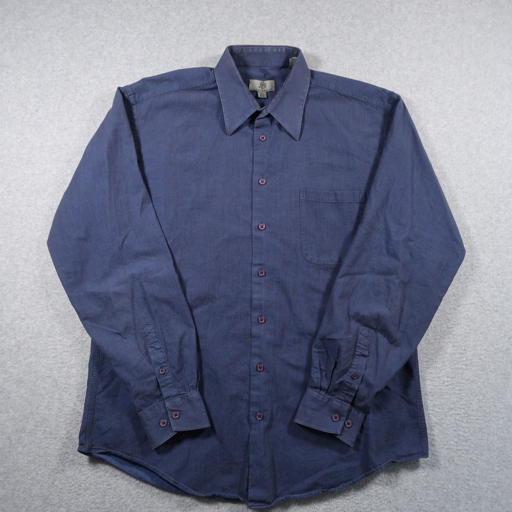 Jhane Barnes Button Up Shirt Men 16.5 (Large Tall) Blue Long Sleeve Dress Casual